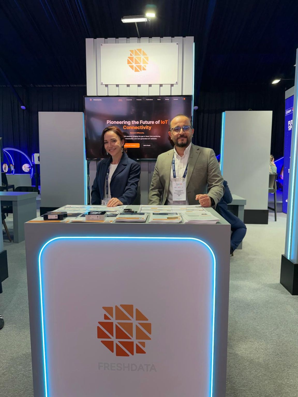 CEO Elif Uysal and CTO Sajjad Baghaee at the FRESHDATA booth in the Future Space Area, IAC 2026 Antalya